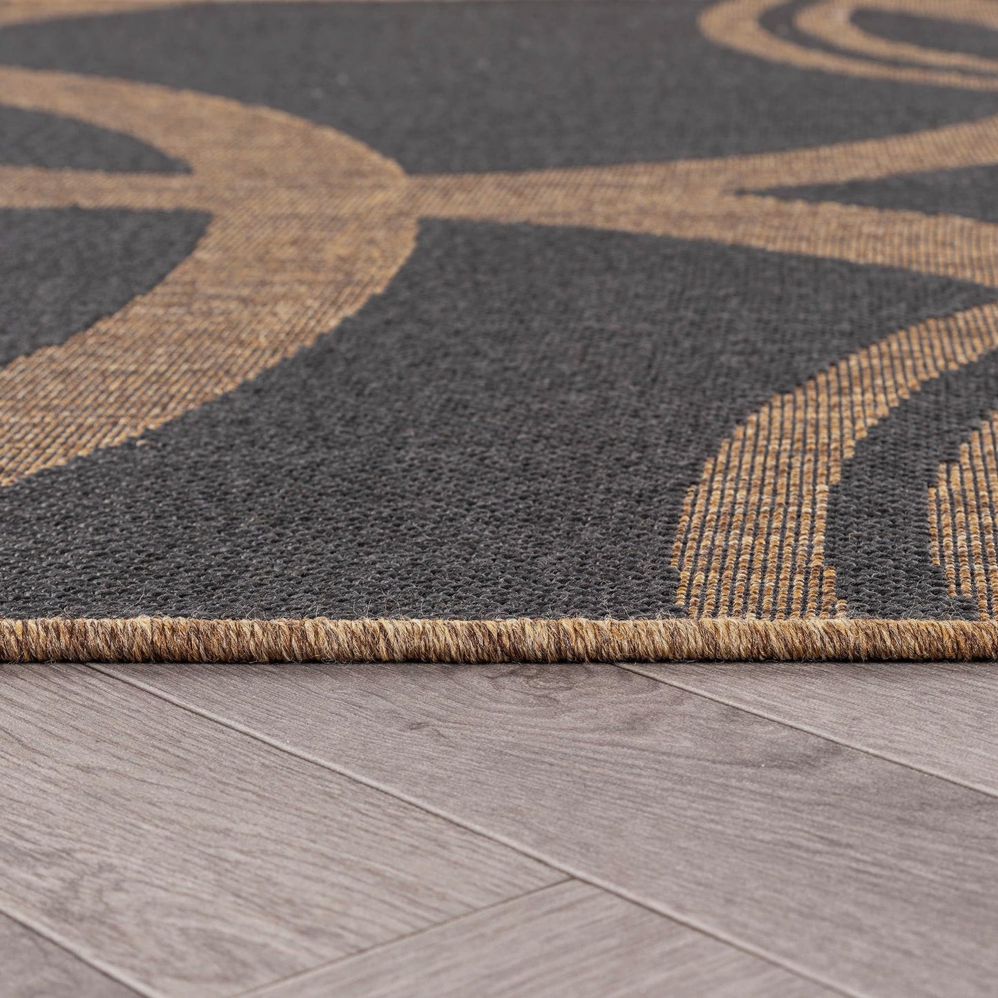 Rugshop Abstract Indoor Outdoor Flat Woven Runner Rug,Natural Jute-Style,Easy-Care Patio Rug for Backyard Porch Deck Balcony, 2'3" x 6' Dark Gray/Natural
