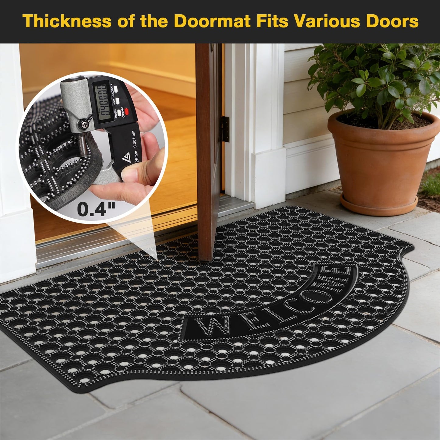 23”x35” Black Non Slip Waterproof Welcome Rubber Door Mat with Holes, Outdoor Rubber Mats with Drainage for Entrance,Patio,Garage,Restaurant and Bar, Commercial Floor Mats Outdoor that Drain Water