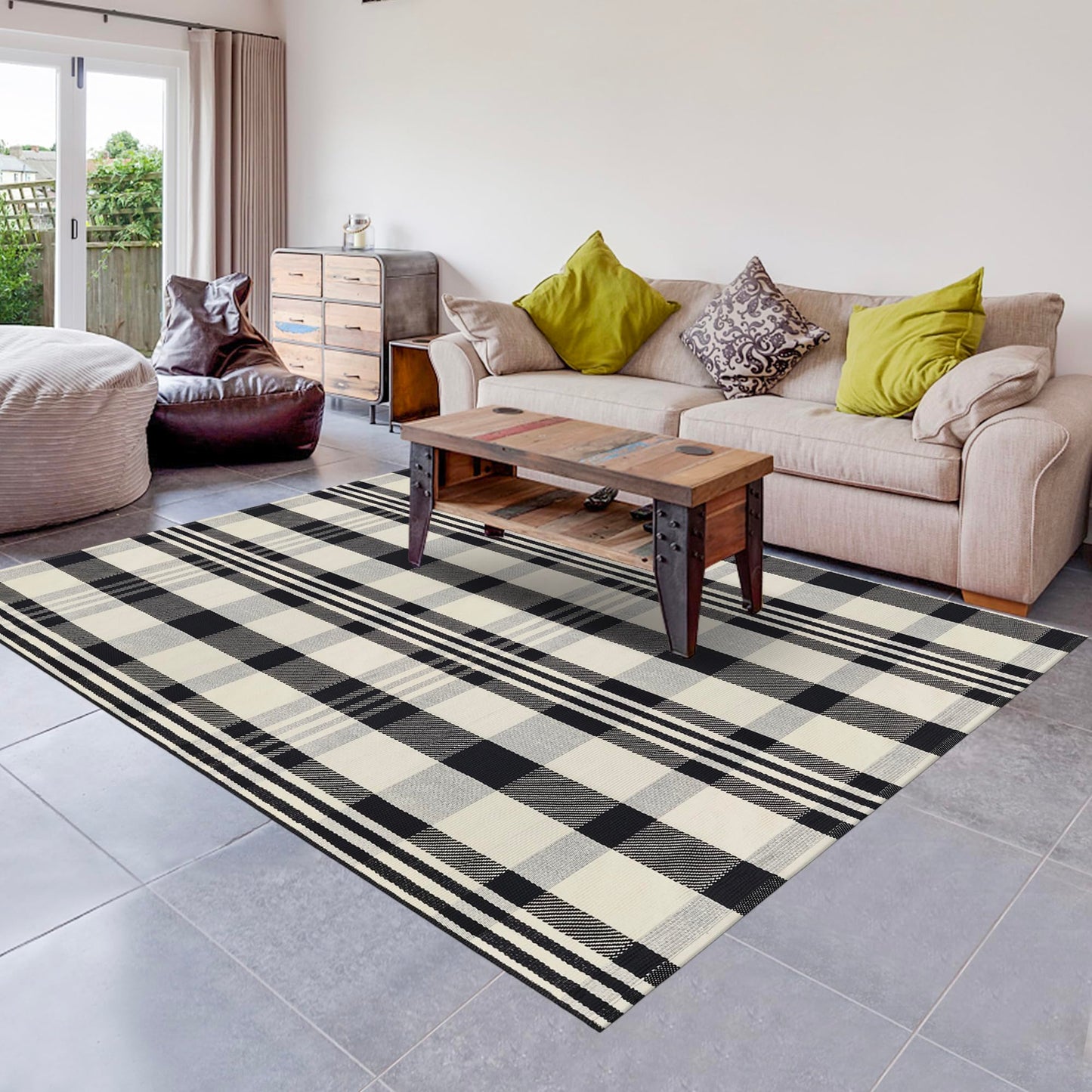 Aoczes Buffalo Plaid Outdoor Rug 4x6 Cotton Woven Rug Black and Off White Checkered Rug Front Porch Decor Washable Indoor Outdoor Area Rug for Living Room Bedroom Dining Room Patio Farmhouse Carpet