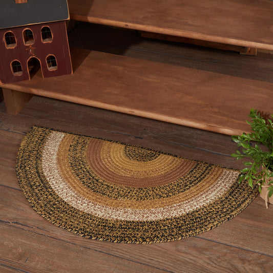 VHC Brands Kettle Grove Primitive Jute Tan Striped Rug Half Circle Decor 16.5"x33"