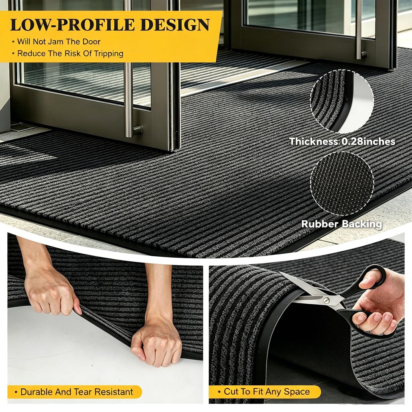 TANYOYO 3' X 10'Ft(40×118inches) Commercial Grade Door Floor Mat Brush Step Entrance Mat Vinyl Backed Utility Doormat Heavy Duty Floor Rugs Commercial Outdoor Carpet Indoor Entrance Mat，Grey