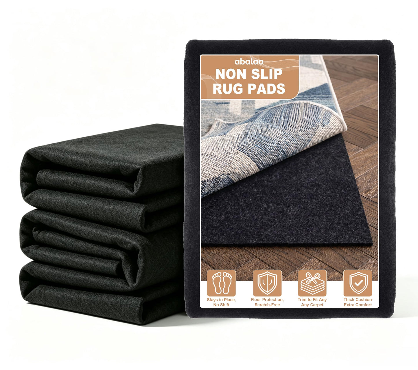 abalao 3x5 Ft 1/8 Inch Thick Waterproof Non Slip Rug Pad, Felt Rubber Dual Surface for Vinyl Plank LVP Laminate Hardwood