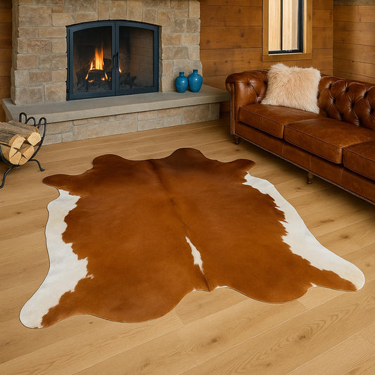 Jild Genuine Cowhide Rugs - Natural Leather Hide Rugs for Living Room - Vintage Style Real Cowhide Rug for Room & Home Décor (Brown)