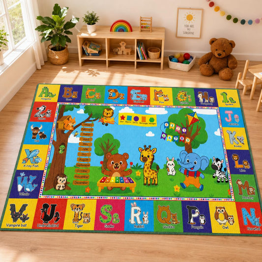 Upgrade Ultra Non Slip ABC Rugs for Kids Playroom, 4x7 Washable Alphabet Floor Play Mat for Toddlers Baby, Educational Learning Baby Carpet with Animals for Nursery, Classroom & Bedroom, 48"x80"