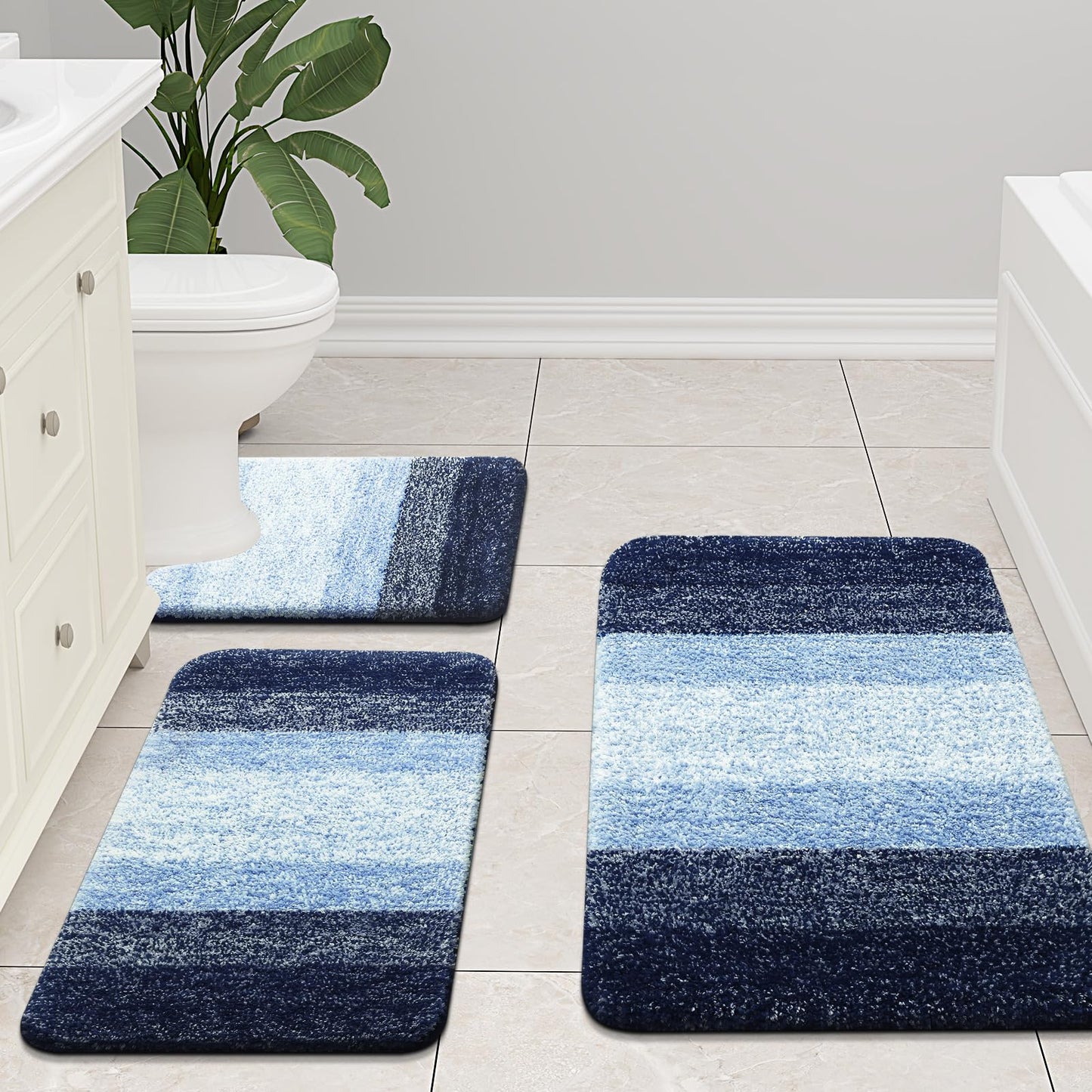 Arotive Microfiber Bathroom Rugs, Shaggy Soft and Absorbent Bath Rug, Non-Slip, Thick Plush Machine Washable Dry Bath Mats for Bathroom, Tub and Shower, 24x16, Blue, Rectangular