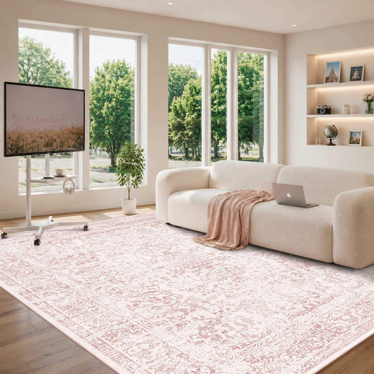 OHWPEAT Washable Pink Rug for Girls Bedroom, 6x9 Area Rugs for Living Room, Non Slip Low Pile Large Indoor Carpet, Soft Cute Rug for Kids Nursery, Kitchen, Dining, Classroom, Playroom, Dorm, Office