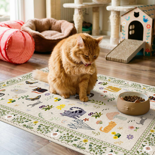Small 2x3 Area Rugs for Entryway: Washable Kitchen Runner Rug Non Slip Soft Low Pile Animal Cat Carpet Rugs with Rubber Backing Waterproof Door Mats for Indoor Bathroom Bedroom Kids Room (2x3, Beige)