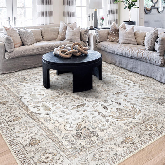 Fortsea 8x10 Area Rug, Vintage Washable Area Rugs, Non-Slip Rug for Bedroom, Distressed Soft Modern Low-Pile Carpet Stain Resistant, Dining Home Decor Office Boho Rug Brown…