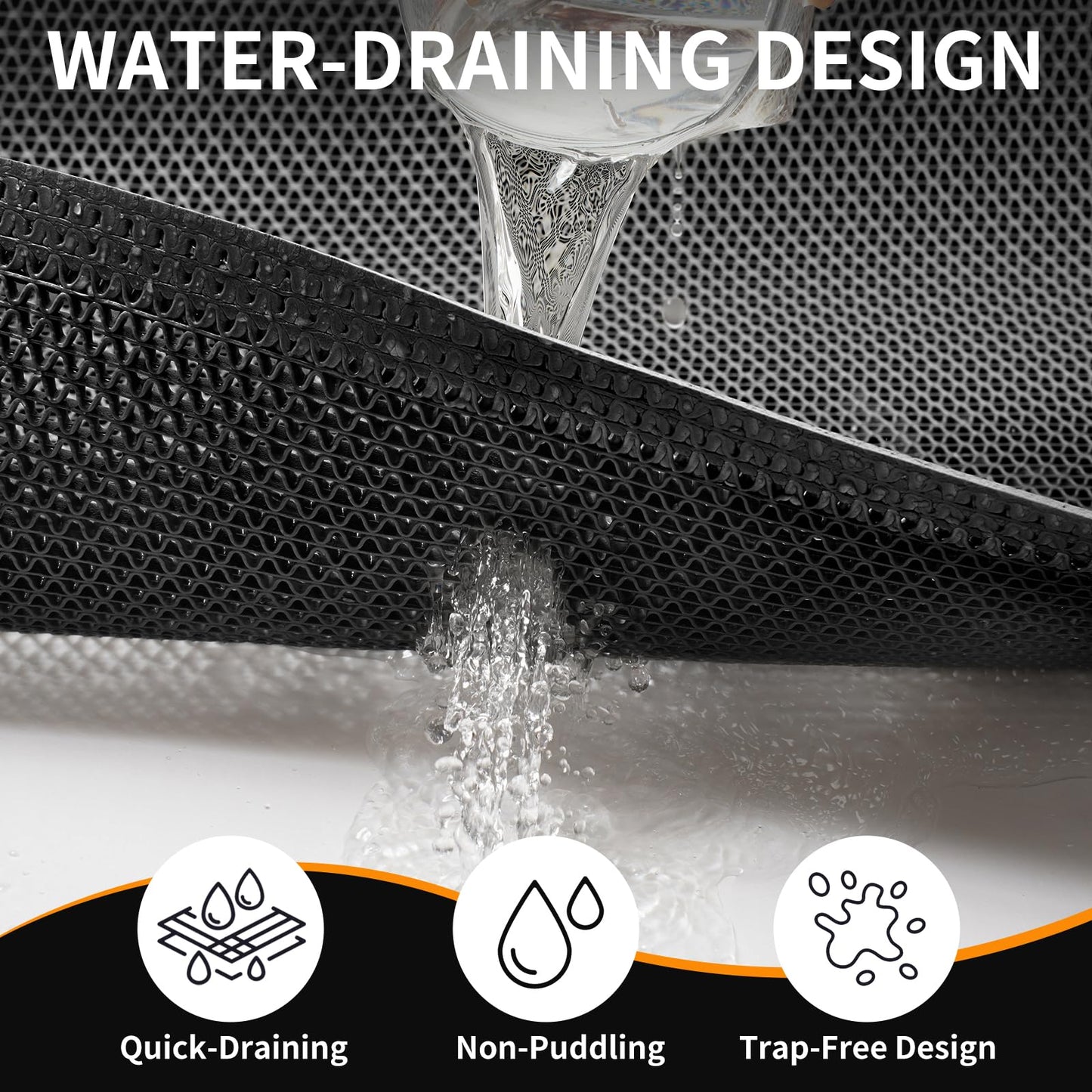 QiCaiJia Front Door Mat 24''x71'', Drainage Heavy Duty Dirt Trapping Non-Slip Doormats, Outdoor Rubber Floor Mats, Restaurant Commercial Kitchen Industral Pool Entrance Bar Wet Area, Black