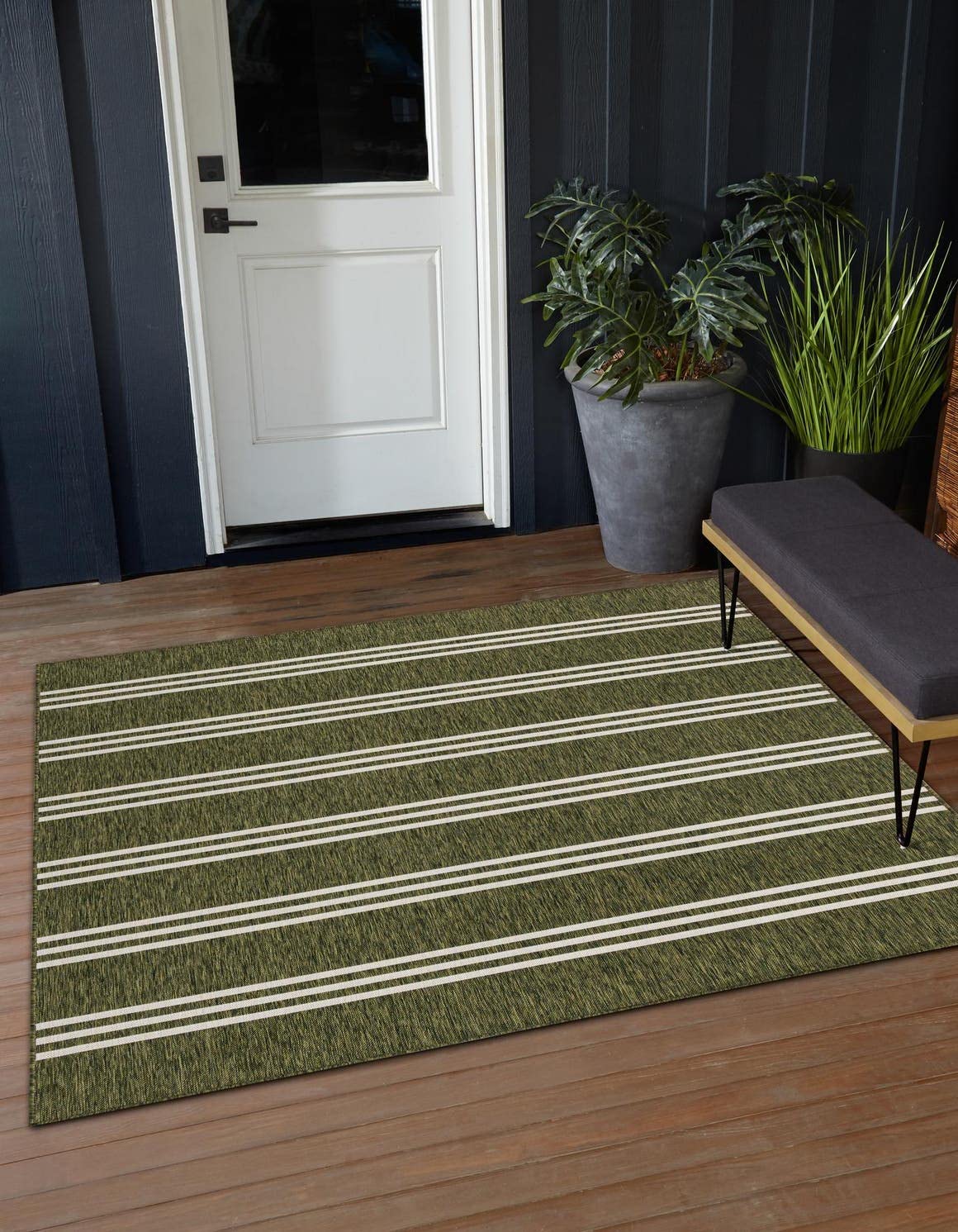 Unique Loom Jill Zarin Outdoor Collection Area Rug - Anguilla (10' 8'' Square, Green/ Ivory)
