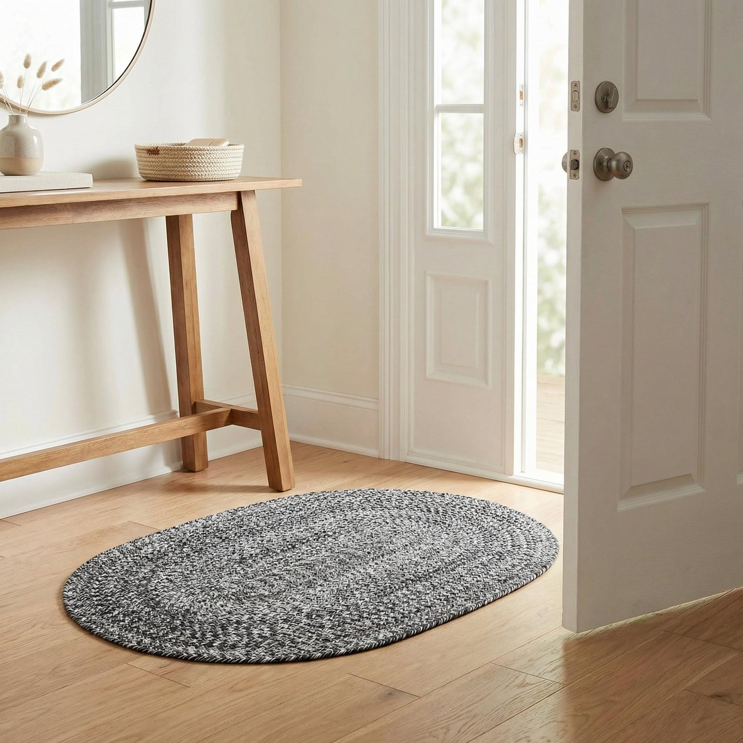 Super Area Rugs Machine Washable Gray Oval Braided Rug – 2' x 3' Reversible Farmhouse Area Rug for Kitchen, Entryway, & Mudroom