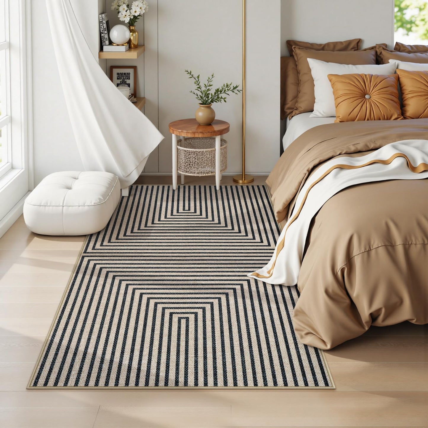 Collive 3x5 Easy Jute Outdoor Entryway Rug, Washable Modern Geometric Indoor Carpet Black Neutral Small Area Rugs, Non Slip Woven Kitchen Mats for Entrance Bedroom Kids Room Patio Decor