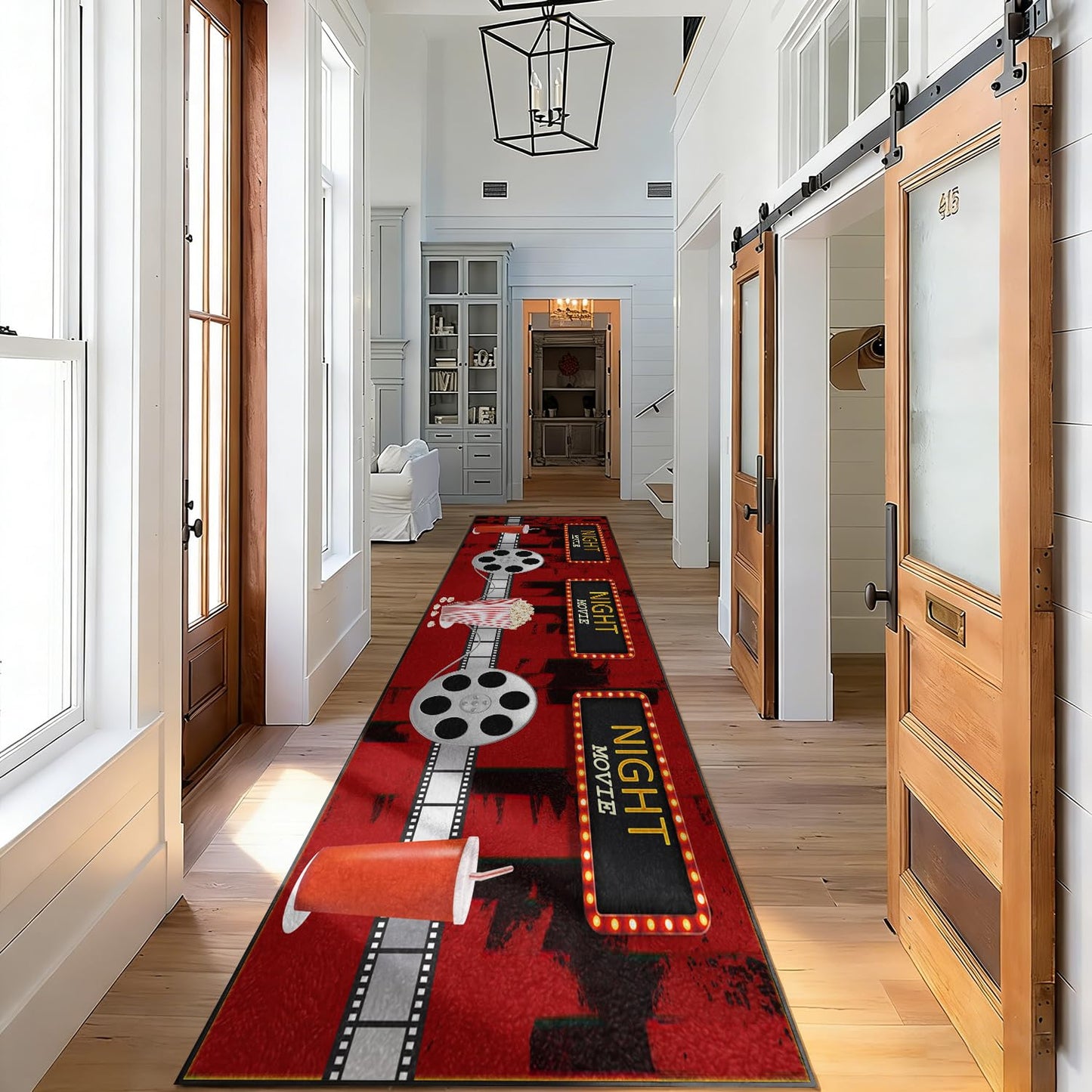 Puyosvr Film Area Rugs,2x7ft,Home Theater Movie Night Floor Mat Non-Slip Rug,Cinema Popcorn Design,Cinema Sign Carpet, Suitable for Living Room, Kitchen Hallway,Party