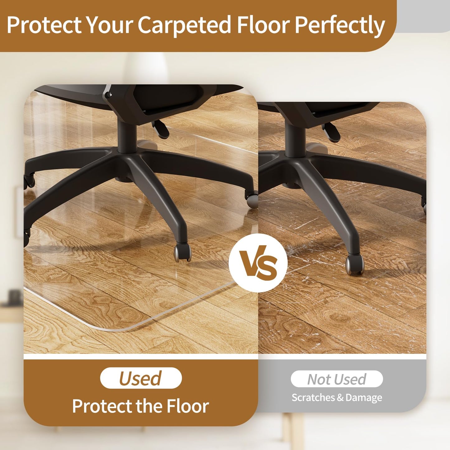 Office Chair Mat for Hard Floors 36 x 48 Inch, Clear Plastic Floor Protector for Rolling Desk & Computer Chairs, Transparent Under Desk Mat for Hardwood, Wood & Tile Floors