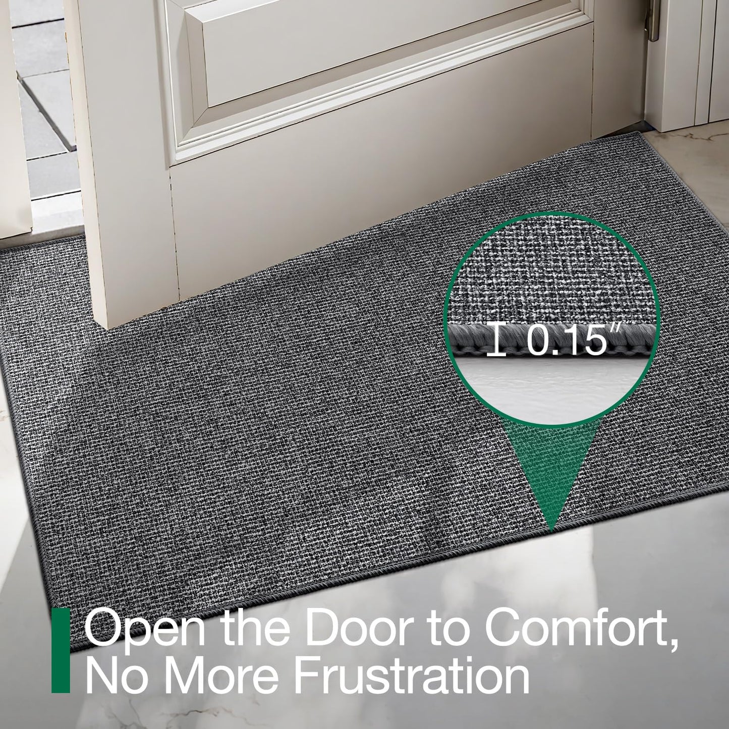 LUMI Ultra Thin Door Mat for Entryway, 17"x30" Low Profile Non Slip Rubber Backing Indoor Doormat, Easy Clean Welcome Entrance Mat for Inside House, Patio, Grey