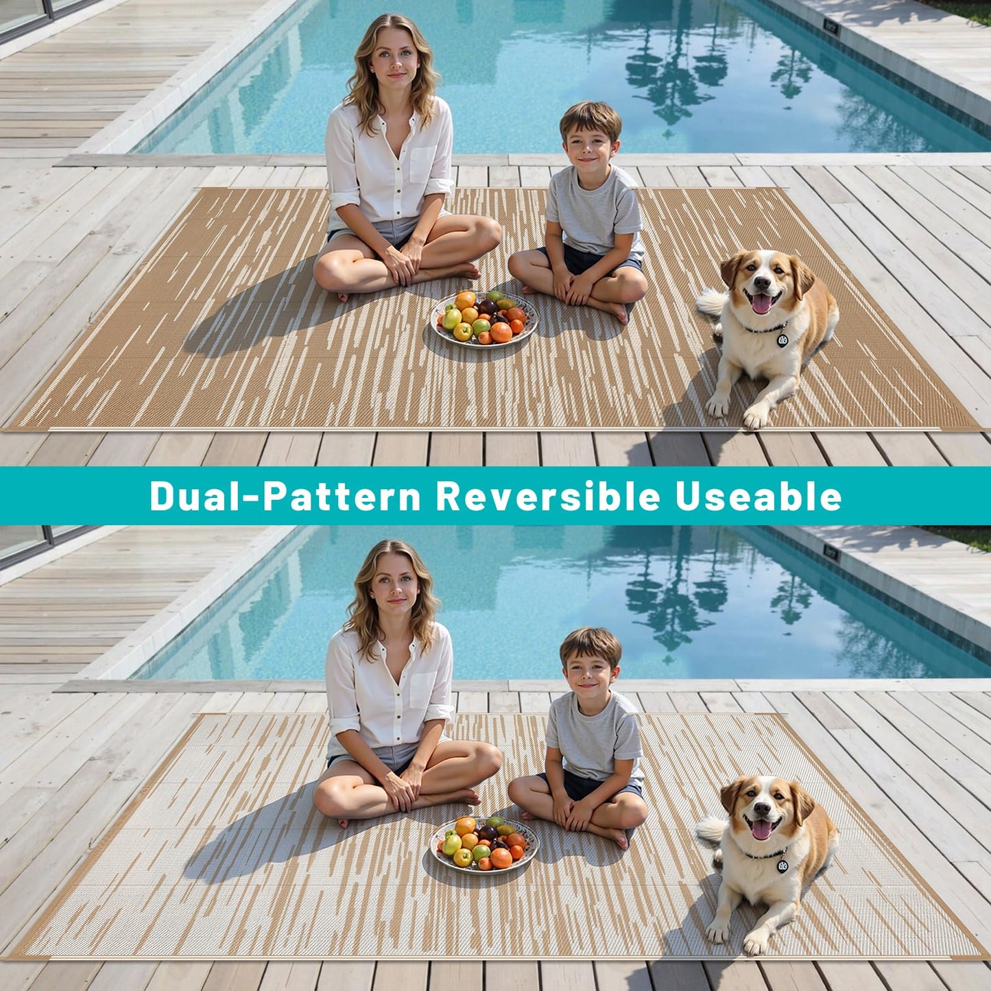 HEBE Outdoor Rug 5'x8' for Patios Clearance Waterproof Patio Mat Plastic Straw Rug Reversible RV Camping Tent Rug Outside Indoor Outdoor Area Rugs for RV,Deck,Beach,Balcony,Camper
