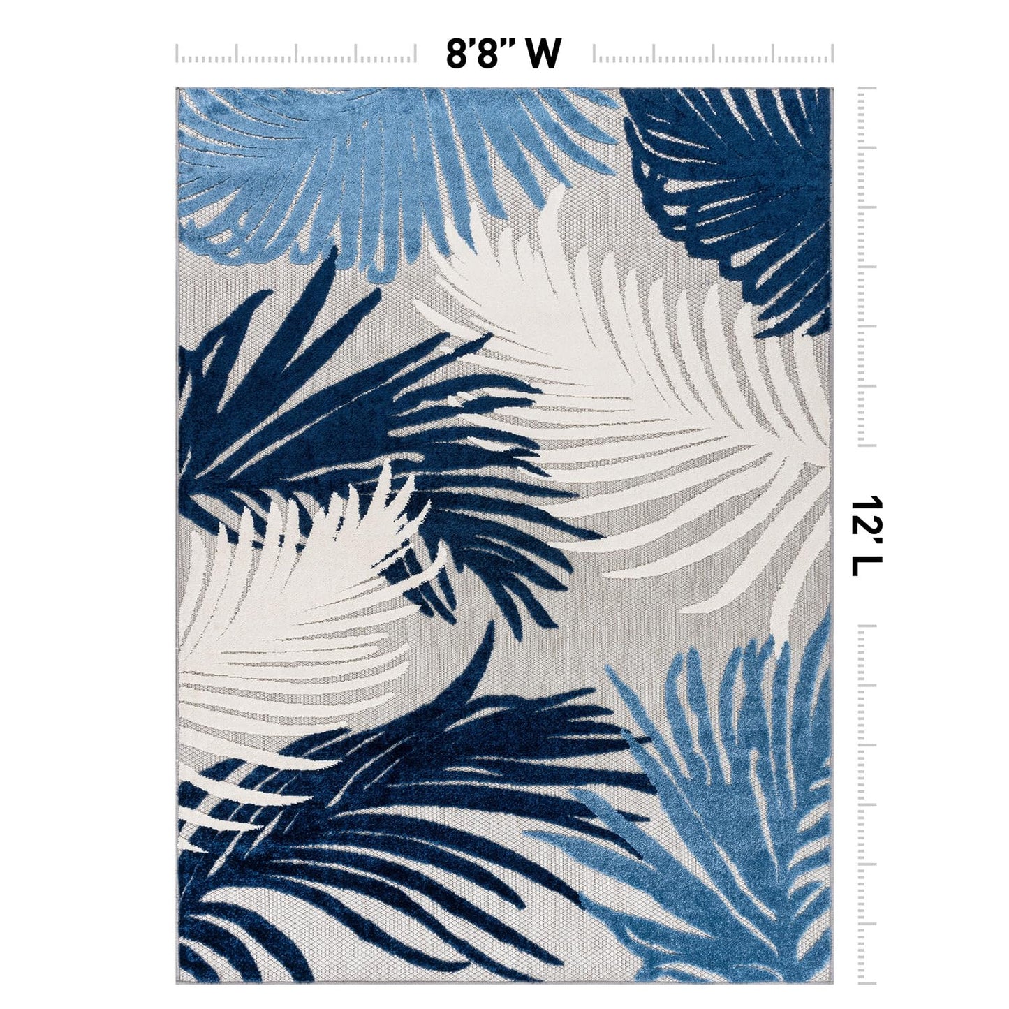 Rugshop Navy Lucca Contemporary Floral Indoor/Outdoor Area Rug Durable Polypropylene, Weather Resistant, Easy to Clean for Backyard, Deck and Outdoor Lounge 8'8" x 12'
