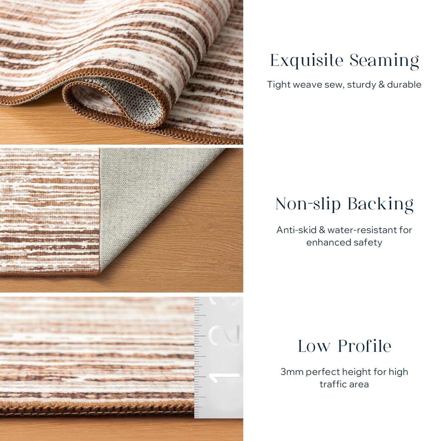 Phantoscope Washable Area Rug 5'x7' Non-Slip, Modern Neutral Boho Rugs for Living Room, Bedroom, Dining Room, Distressed Geometric Rectangle Pattern, Low-Pile Foldable Floor Carpet, Neutral Beige/Rust