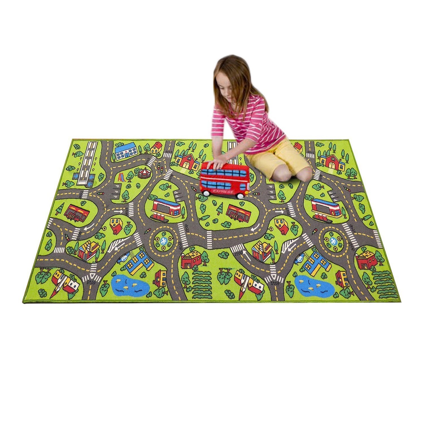Kids Rug Playmat 80 inches by 40 inches! City Life Great for Playing with Cars and Toys - Play Learn and Have Fun Safely - Educational Road Traffic Play Mat for Bedroom Play Room Game Safe Area