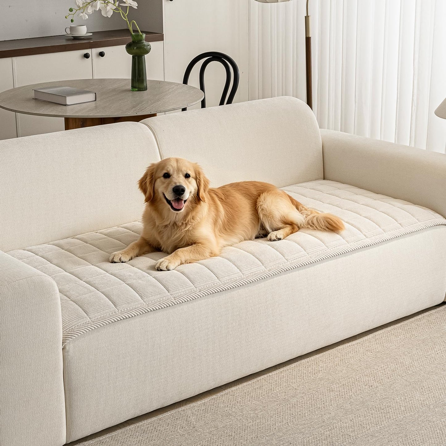 PJLZJFBY Couch Covers for Dogs Washable, Non Slip Couch Covers for Loveseat Sofa Pet Friendly, Soft Fuzzy Sofa Covers for Pet, Dog Couch Cover Furniture Protector(1PC,Beige White,27.6"x94.5")