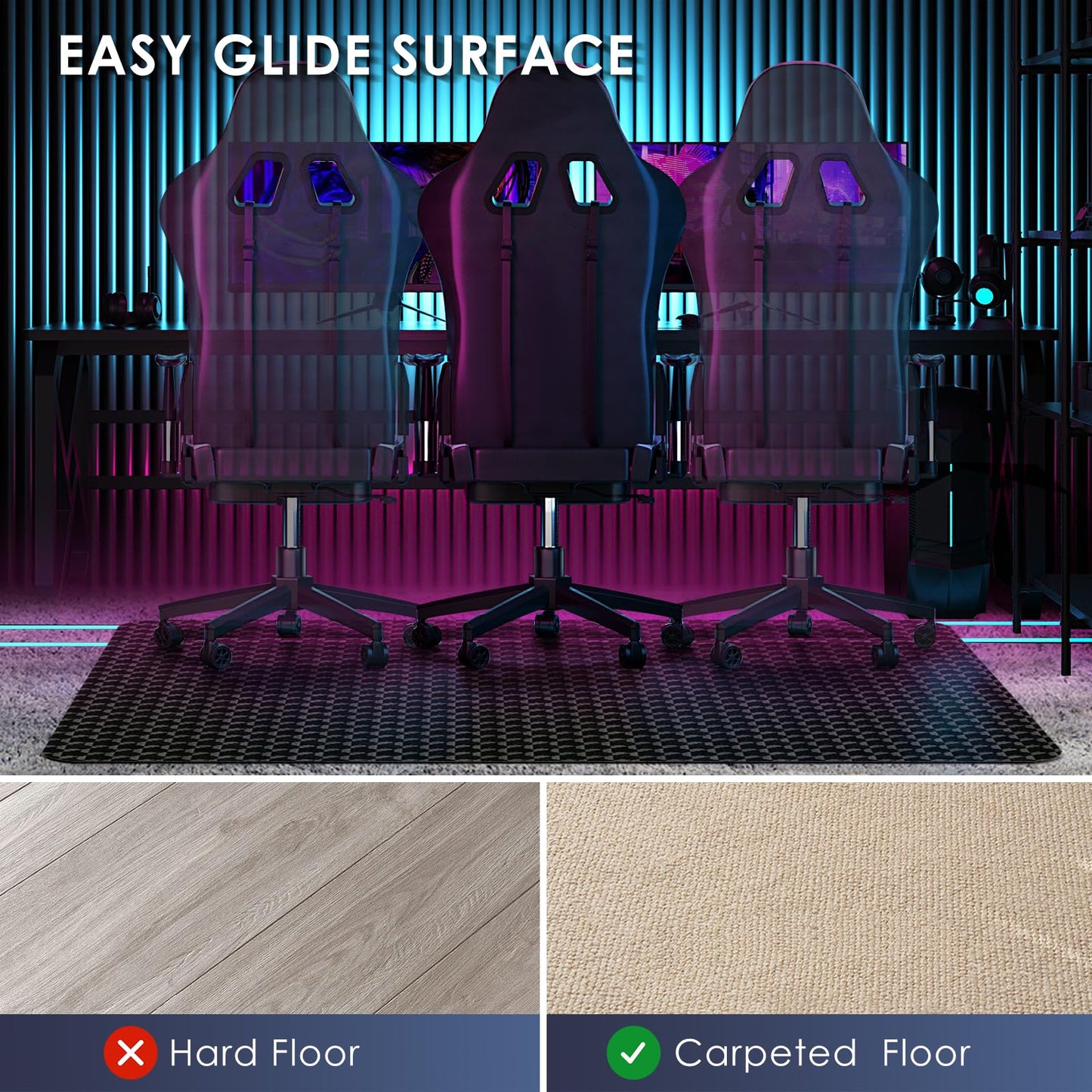 Vicwe Office Chair Mat for Carpet, 63" x 51"Anti-Slip Waterproof Floor Protector Desk Chair Mat for Rolling Chairs, Heavy Duty Chair Mat with Studs,Easy Glide Floor Mat for Home,Gaming