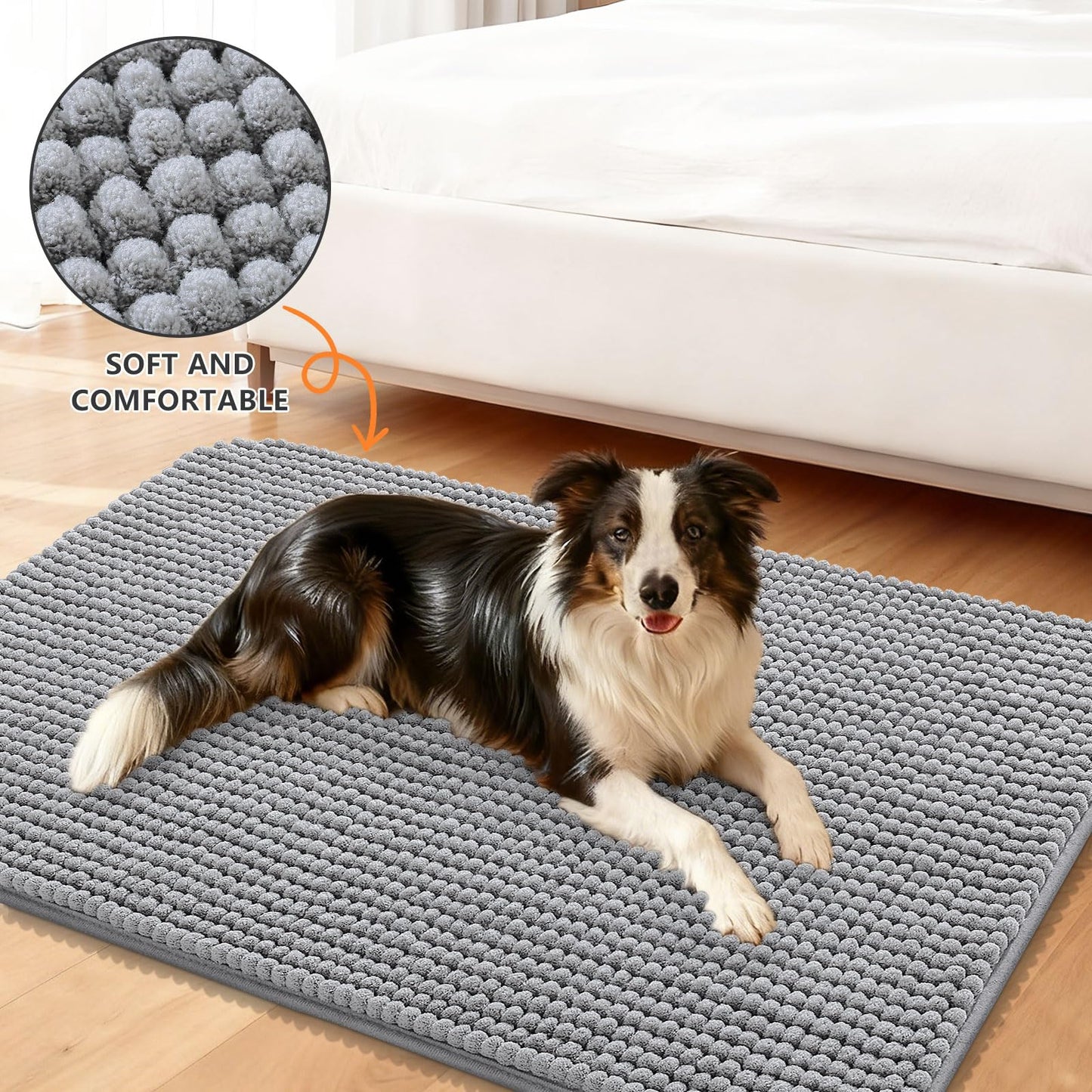 Smiry Dog Door Mat for Muddy Paws 48x30, Absorbent Microfiber Dirt Trapper Pet Doormat, Non-Slip Washable Quick Dry Chenille Front Door Mat, Entryway Rug for Indoor and Outdoor, Grey