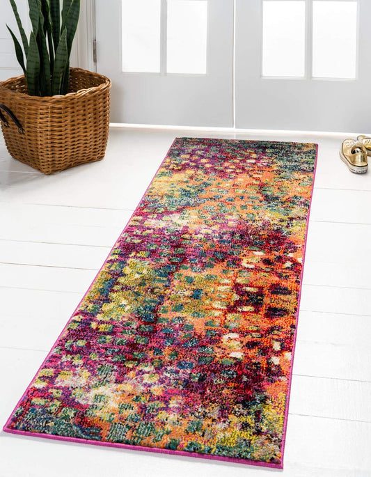 Unique Loom Jardin Collection Colorful, Vibrant, Abstract, Modern Area Rug (2' 7 x 8' 0 Runner, Multi/ Blue)