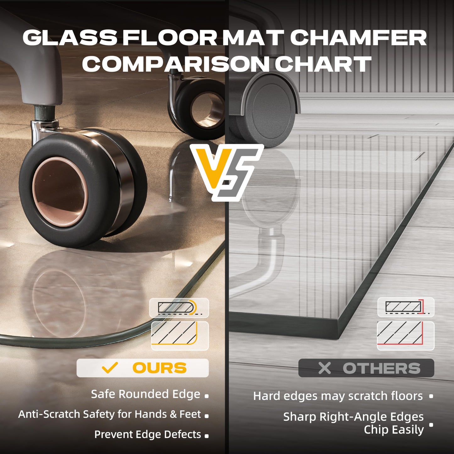[Tempered Glass] 48“x30” Rounded Glass Chair Mat with Polished Edge Clear Office Chair Mat, Glides Smoothly, Suitable for Carpet or Hardwood Floors