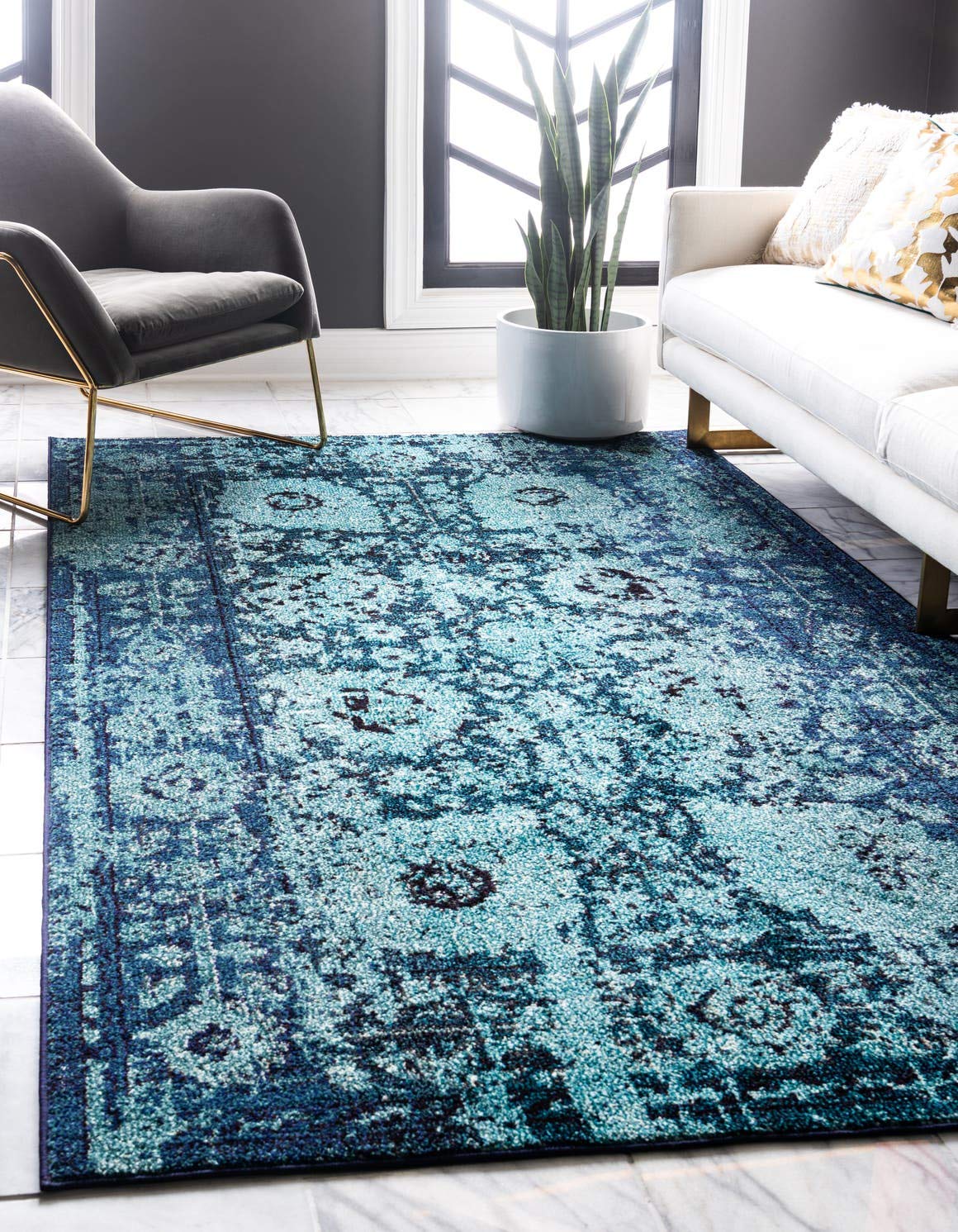 Unique Loom Medici Collection Vintage Botanical Traditional Blue Area Rug (5' 0 x 8' 0)