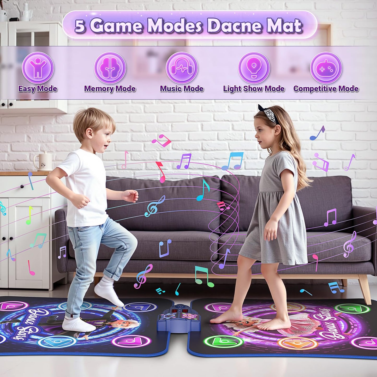 Dance Mat Toys for 3-12 Year Old Girls Boys, Dance Mat for Kids with Light Up 12-Buttons & 5 Game Modes, 2 Player Electronic Dance Pad Toys, Birthday Xmas Gifts for 3 4 5 6 7 8 9 10+ Year Old Kids