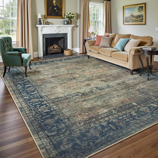 RUGVIGO 8x10 Area Rugs for Living Room, Large Vintage Floral Washable Rug, Soft Non-Slip Distressed Print Floor Carpet for Home Decor Bedroom Dining Room, Dark Brown Bronze