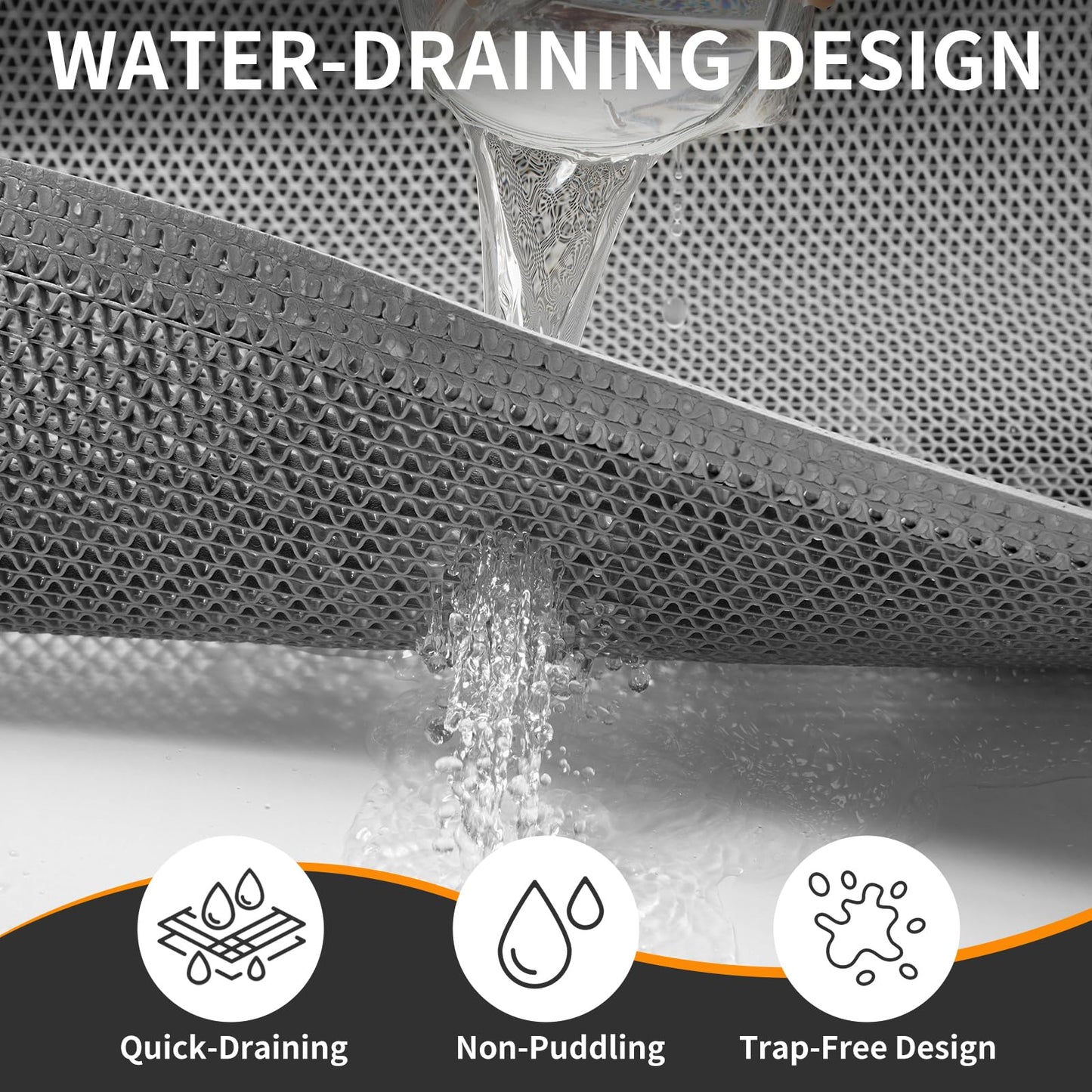 QiCaiJia Front Door Mat 24''x71'', Drainage Heavy Duty Dirt Trapping Non-Slip Doormats, Outdoor Rubber Floor Mats, Restaurant Commercial Kitchen Industral Pool Entrance Bar Wet Area, Grey