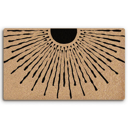 BitKAM Boho Sun Sunshine Black Coco Coir Doormat Door Welcome Mat for Home Entrance Front Door, Abstract Minimalist Mid Century Modern Floor Mats for Outdoor Outside Entryway 30x17 Inch
