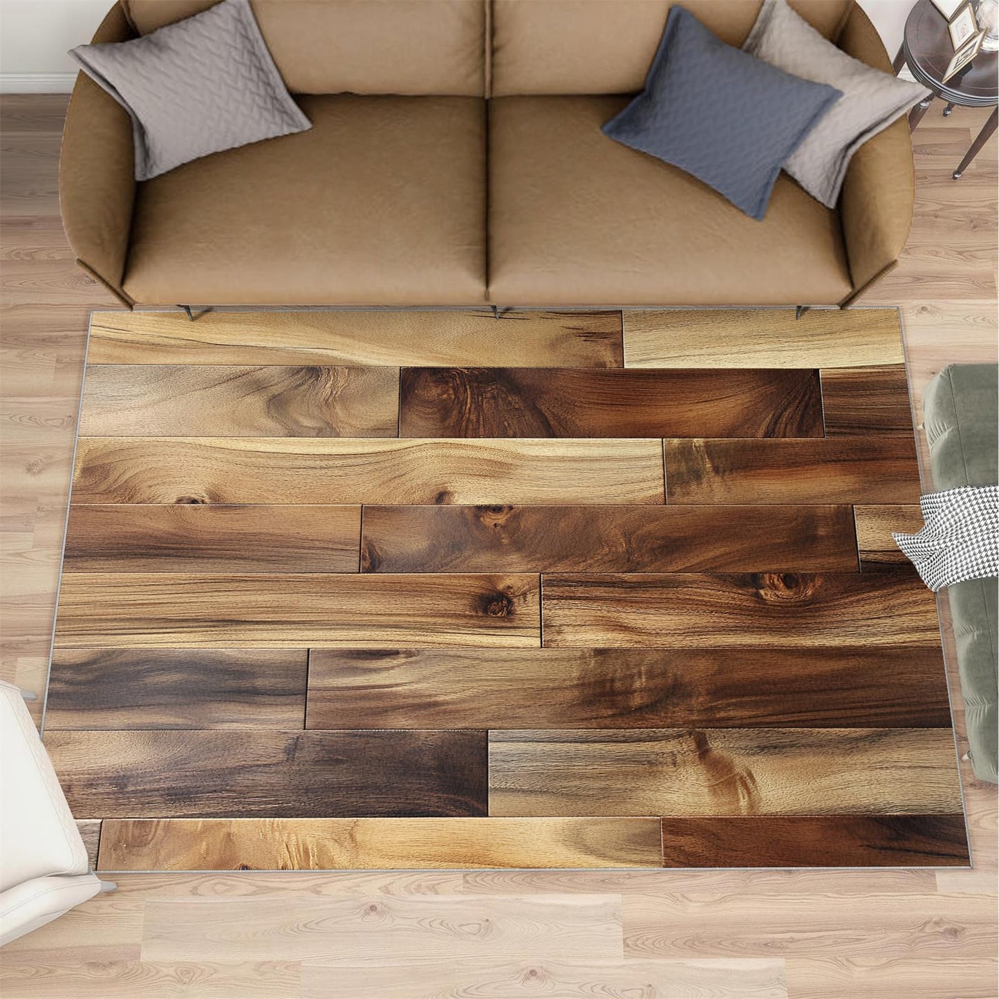 KOMEJIE Wood Plank Print Rug - Natural Grain Rugs for Bedroom, Rustic Wood Area Rug, Rugs for Living Room, Non Slip & Low-Pile, Washable Indoor Earth Tone Design Carpet & Home Decor