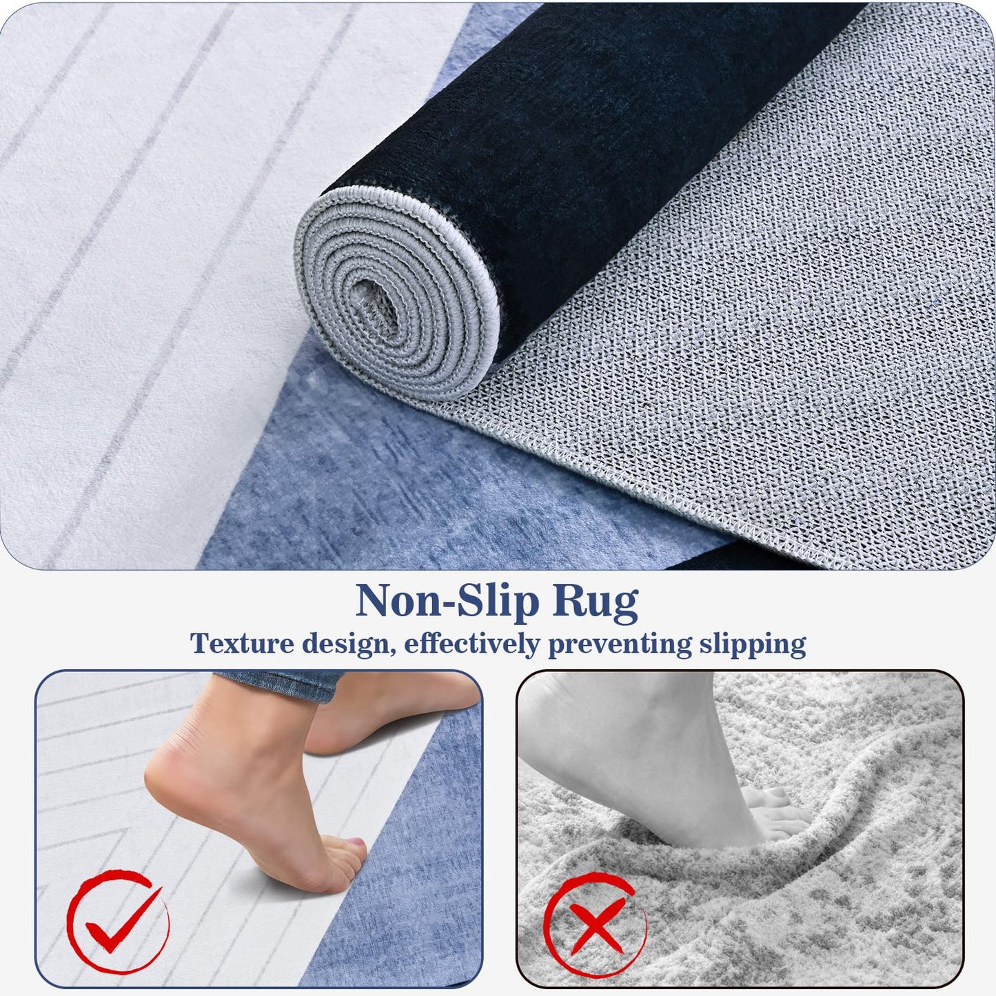 Yinhua Modern Geometric Area Rugs 9x12 Living Room Rug Low Pile Washable Rugs Non Slip, Large Area Rug for Bedroom Home Office, Soft Faux Wool Carpet No Shedding, Blue and Gray