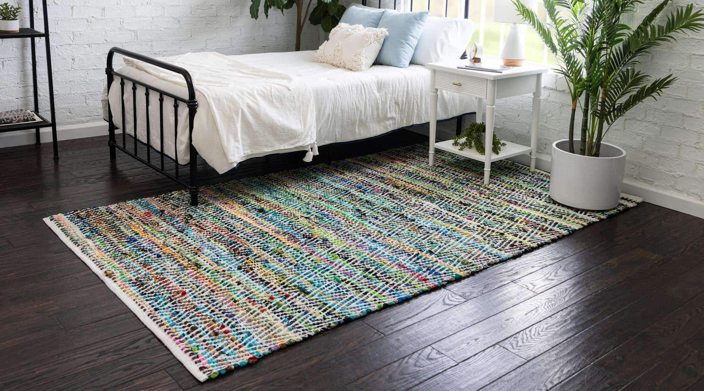Unique Loom Chindi Chevron Collection Area Rug - Claire (5' 1" x 8' Rectangle, Green/ Ivory)