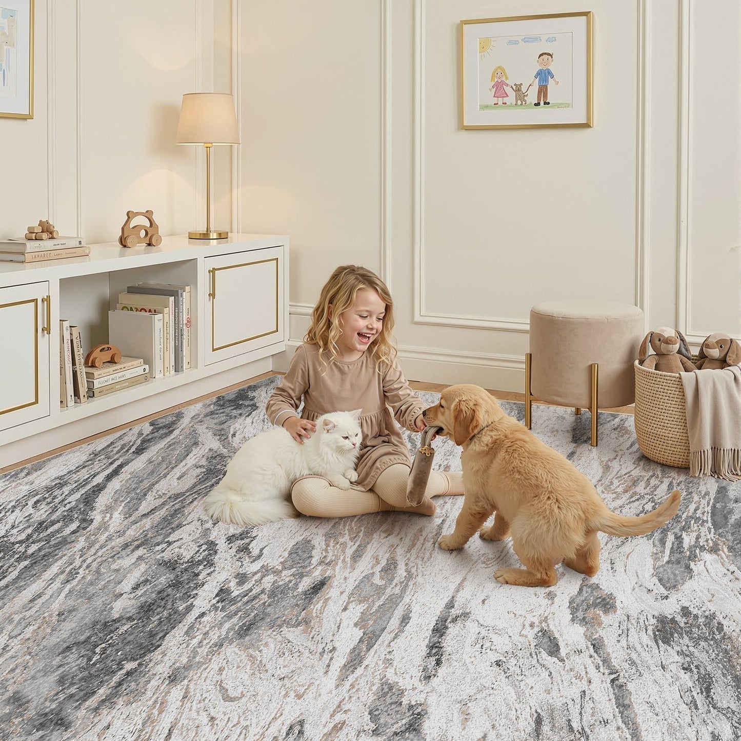 Micgeek Area Rugs for Living Room: 9X12 Abstract Washable Rug Modern Neutral Large Soft Stain Resistant Non-Slip for Bedroom Dining Room Indoor Home Office Carpet - Taupe