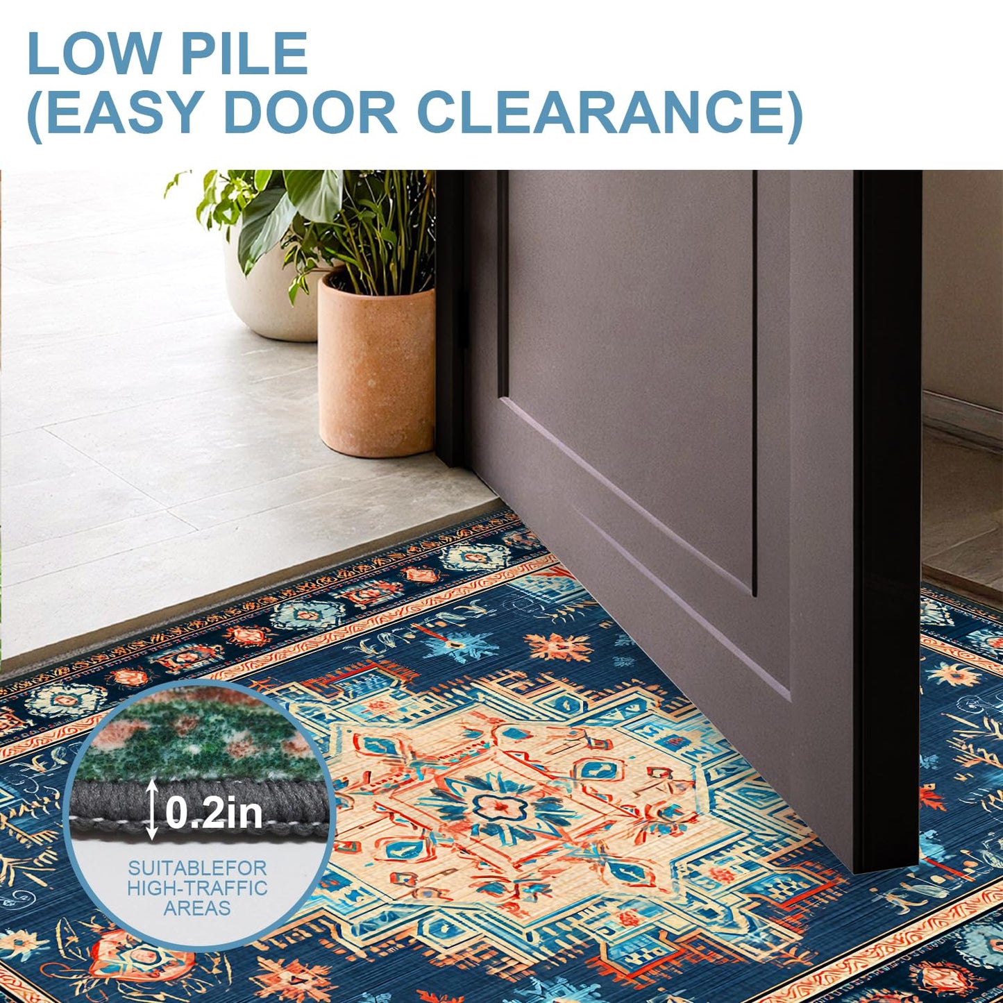 Navy Blue Coral Tribal 2x3 Entry Rug,Washable Small Rugs for Entryway Kitchen Bathroom Door Mat Indoor Entrance,Non Slip Rubber Backing,Stain & Fade Resistant,Bohemian Southwestern Decor