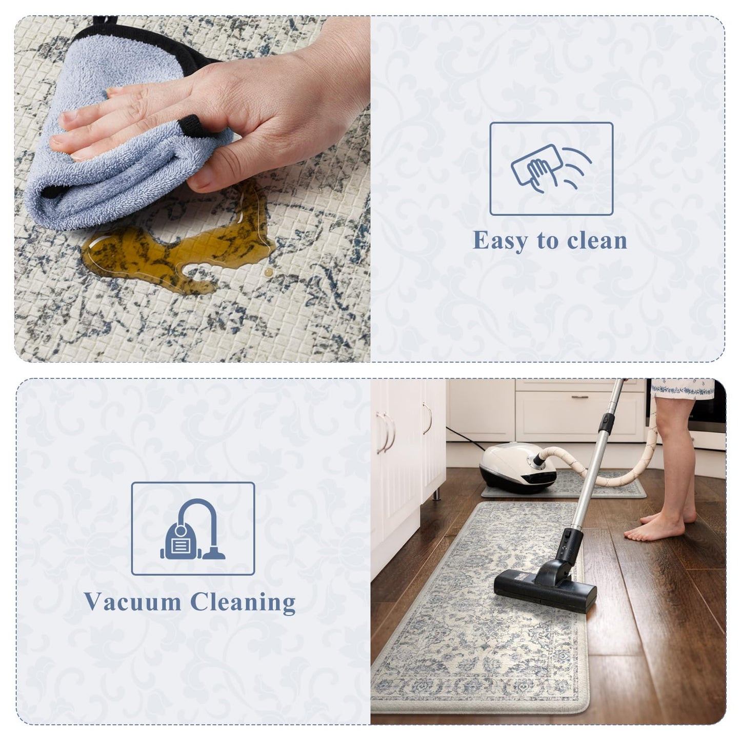 KIMODE Anti Fatigue Kitchen Mats for Floor, Boho Floral Kitchen Rugs 17"x29.5"+17" x47”, Cushioned Mats for Kitchen Floor, Non Slip Kitchen Floor Mats, Sink, Laundry, Office, Desk Blue Multi