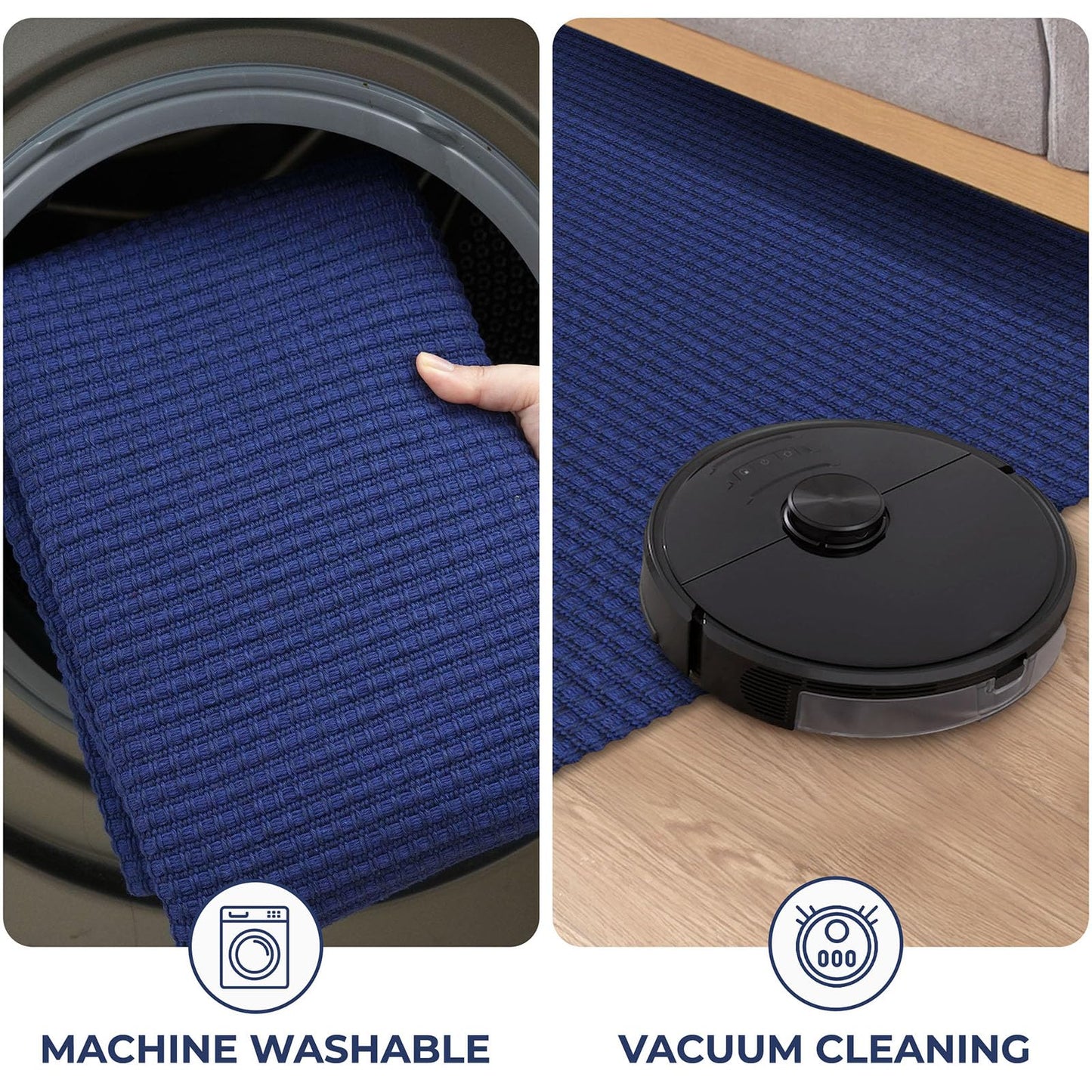 KOZYFLY Rugs for Entryway 3x5 ft Washable Area Rug Non Slip Rubber Backed Entry Rug Woven Indoor Door Mat Cotton Kitchen Rugs Floor Carpet for Entryway, Foyer, Backdoor, Royal Blue/Navy