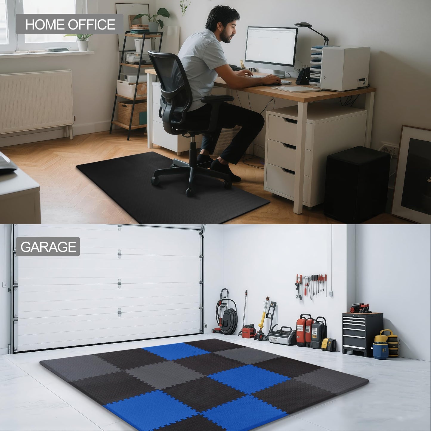 Elevon Puzzle Exercise Gym Flooring Mat, 1/2" Thick EVA Interlocking Foam Tiles Workout Mat for Home Gym, Fitness Equipment, MMA, Gymnastics, 36 Tiles Shock-Absorbing Exercise Mat, Black (144 Sq Ft)