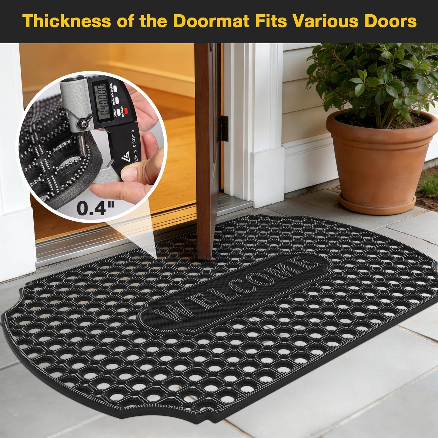 GTRY 23”x 35” Heavy Duty Rubber Door Mat, Outdoor Non Slip Waterproof Floor Mats for Front Door,Patio,Garage,Driveway,Kitchen and Entrance, Mud Trapping Utility Floor Mat, Rubber Mats with Drainage