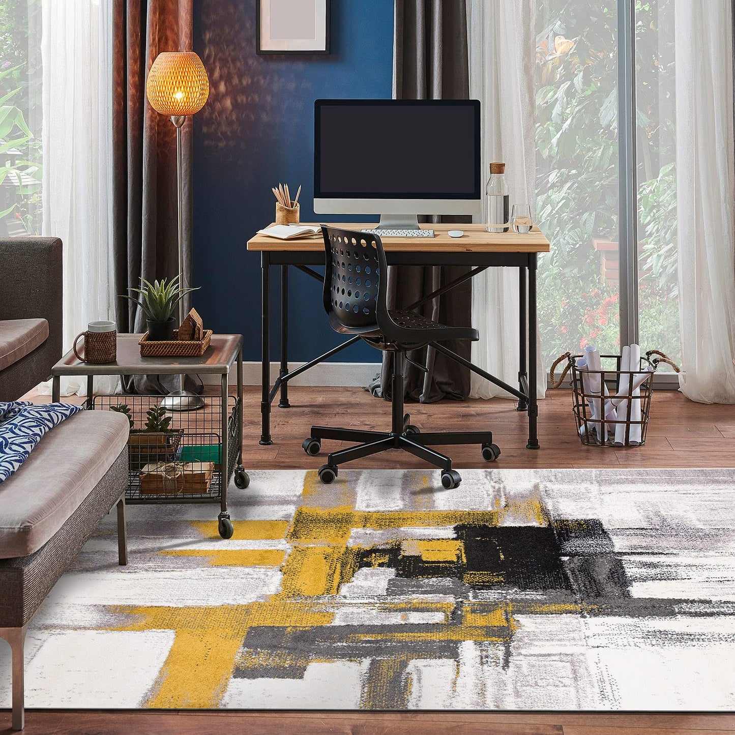 Rugshop Gold Modern Abstract Area Rug — Non-Shedding for Living Room, Bedroom and Dining Room 5' x 7'