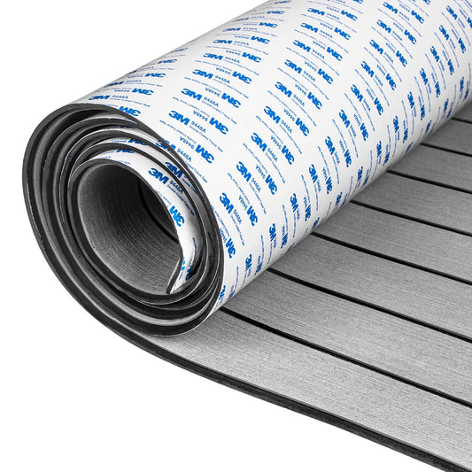 OCEANBROAD Self-Adhesive 48''x16.8'' Boat Flooring with 3M Adhesive Backing EVA Foam Boat Decking Faux Teak Marine Non-Slip Sheet for Jon Motor Boats Yacht Helm Pad Floor, Gray with Black Seam Lines