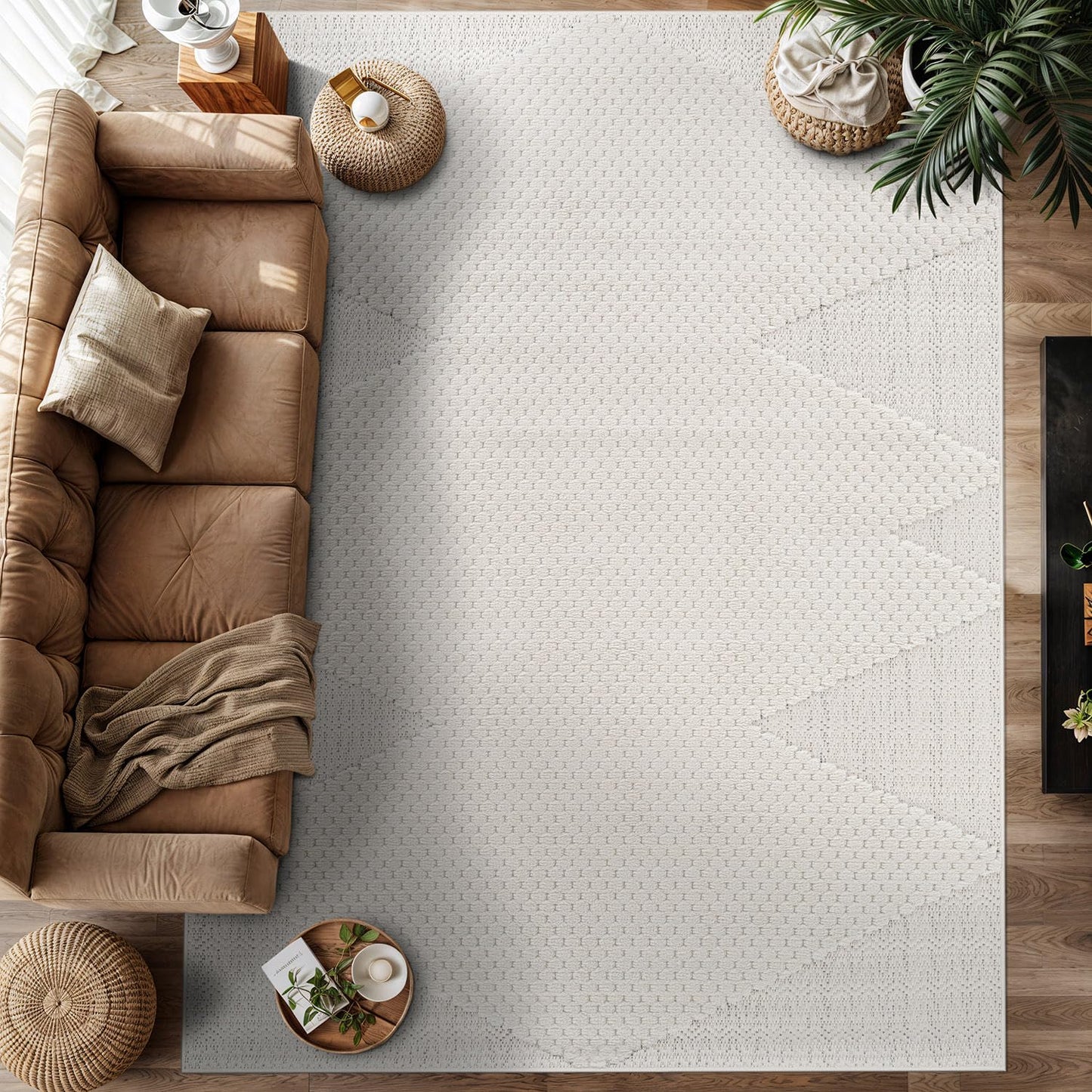 Luul Home Modern Micro Loop Indoor Area Rugs for Living Room Bedroom Kitchen Geometric Triangle White 5x7 Luxury Durable Low and High Pile Non-Shedding Stain Resistant Soft Area Carpet 5 x 7