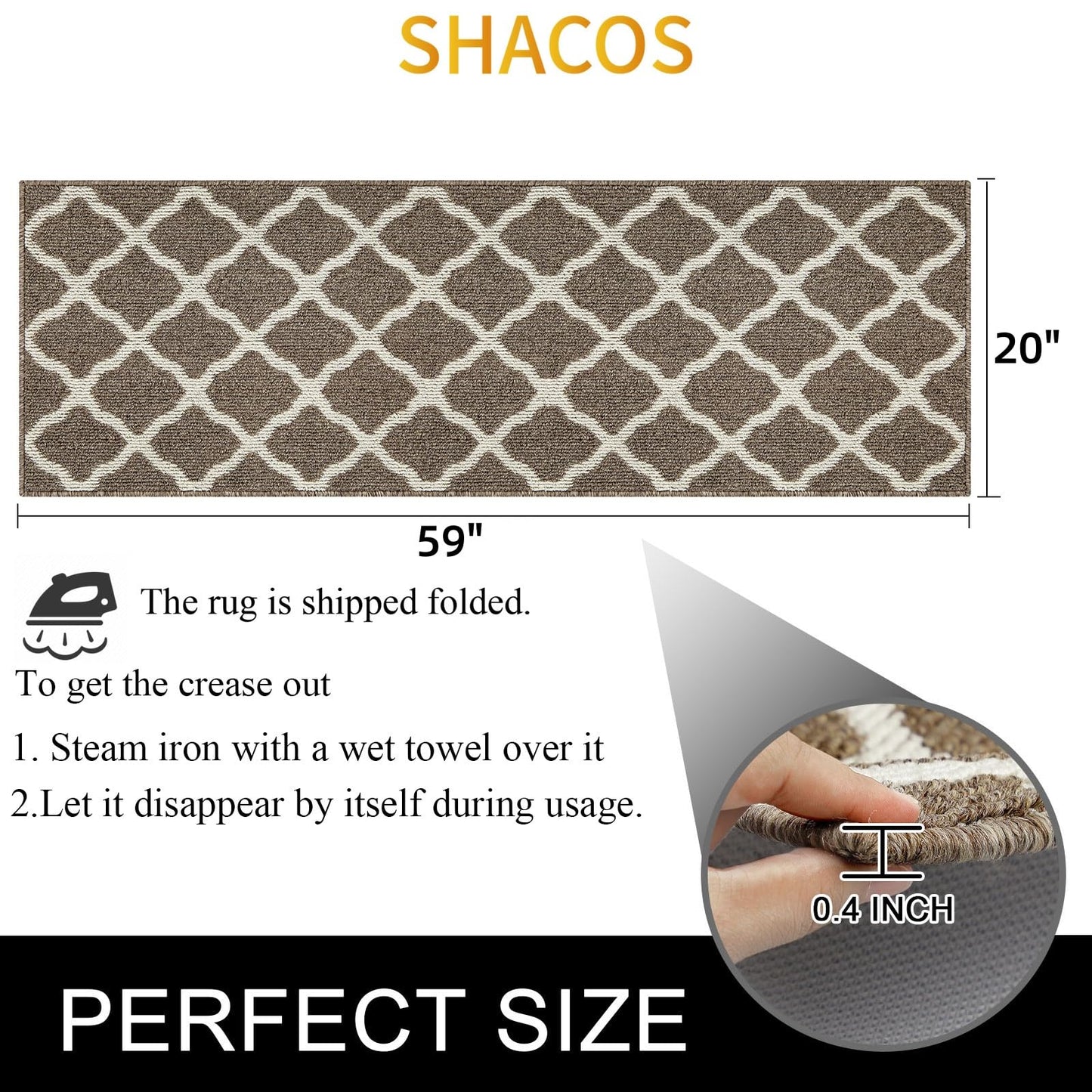 SHACOS Washable Runner Rug 20"x59" Non Slip Stain Resistant Dirt Trapper Rug Runner Floor Mat Carpet Runners for Entryway Kitchen Home Garage Office, Brown