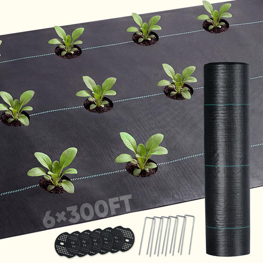 KING BIRD 6FTx300FT Weed Barrier Landscape Fabric w/Stakes & Gasket, 3.2oz Heavy Duty Woven Ground Cover Geotextile Fabric for Flower Garden Bed, Driveway, Pathway, Gravel & Yard Weed Control Mat