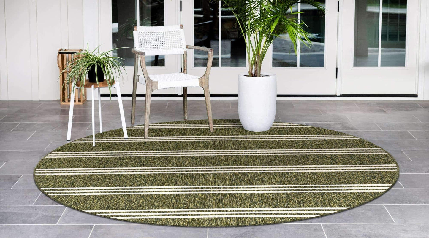 Unique Loom Jill Zarin Outdoor Collection Area Rug - Anguilla (4' 1' Round, Green/ Ivory)