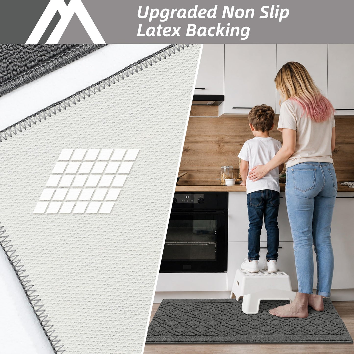 COSY HOMEER 48x20 Inch/30X20 Inch Kitchen Rug Mats Made of 100% Polypropylene 2 Pieces Soft Kitchen Mat Specialized in Anti Slippery and Machine Washable (Grey)