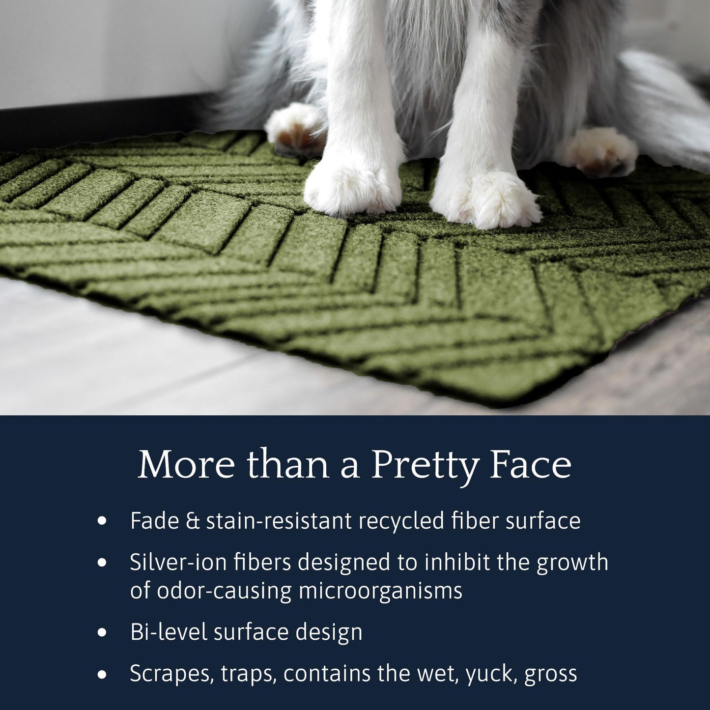 Matterly WaterHog Luxe in Vein Front Door Mat Indoor Outdoor Entrance, All-Weather Doormat with Rubber Backing, Dirt & Moisture Trapper, Low Profile & Easy Clean, Made in USA, 21.5"x70" Olive